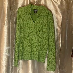 GEEEN BUTTON UP LACE SHIRT